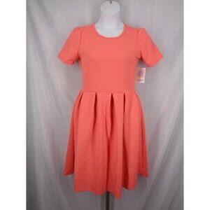 LuLaRoe Amelia Coral Dress Size Large Textured Geometric Triangle Diamond New